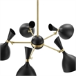 Modway Declare 5-Light Modern Metal Arm Pendant in Black/Satin Brass
