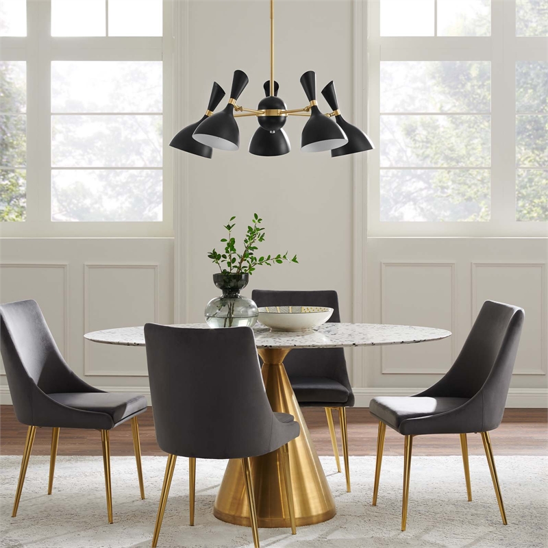 Modway Declare 5-Light Modern Metal Arm Pendant in Black/Satin Brass