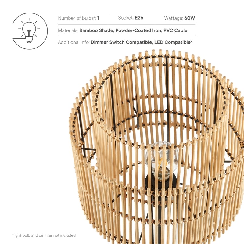 Modway Nourish 1-Light Modern Bamboo/Metal Table Lamp in Natural