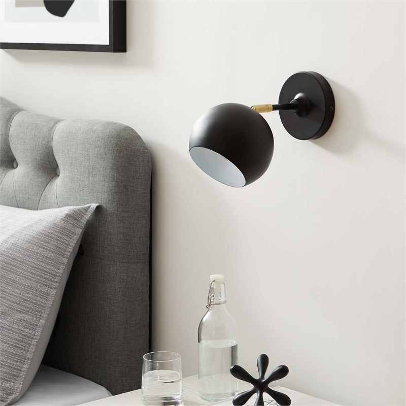 Modway Chalice 1-Light Modern Metal Swing-Arm Wall Sconce in Black/Gold