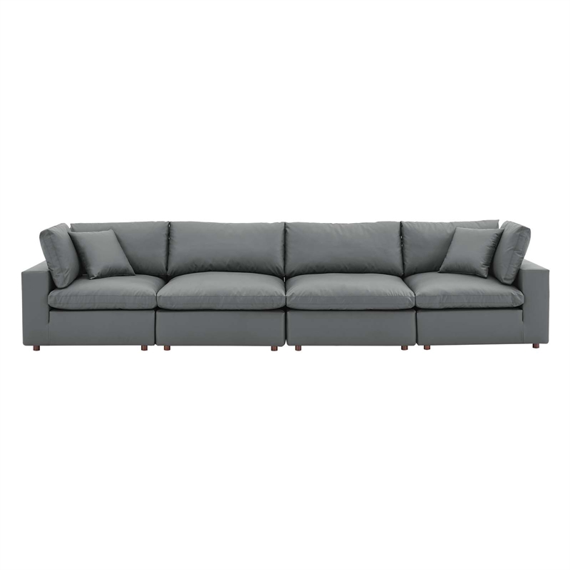 Modway Commix 4-Seater Down Filled Overstuffed Faux Leather Sofa in Gray
