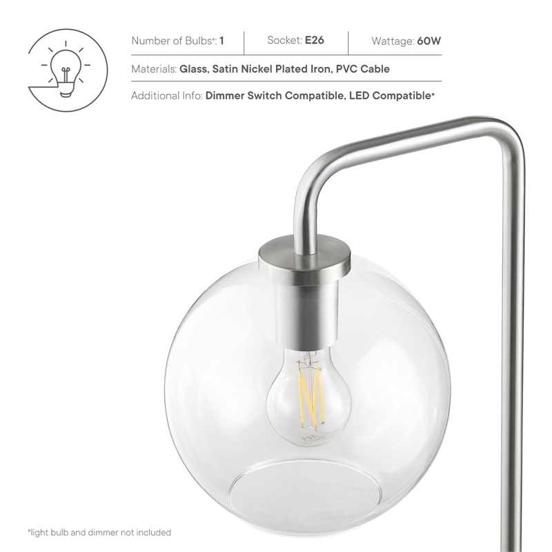 Modway Silo 1-Light Modern Glass/Metal Floor Lamp in Satin Nickel