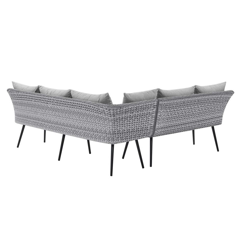 Modway Endeavor Fabric & Aluminum Patio Sectional Sofa in Gray