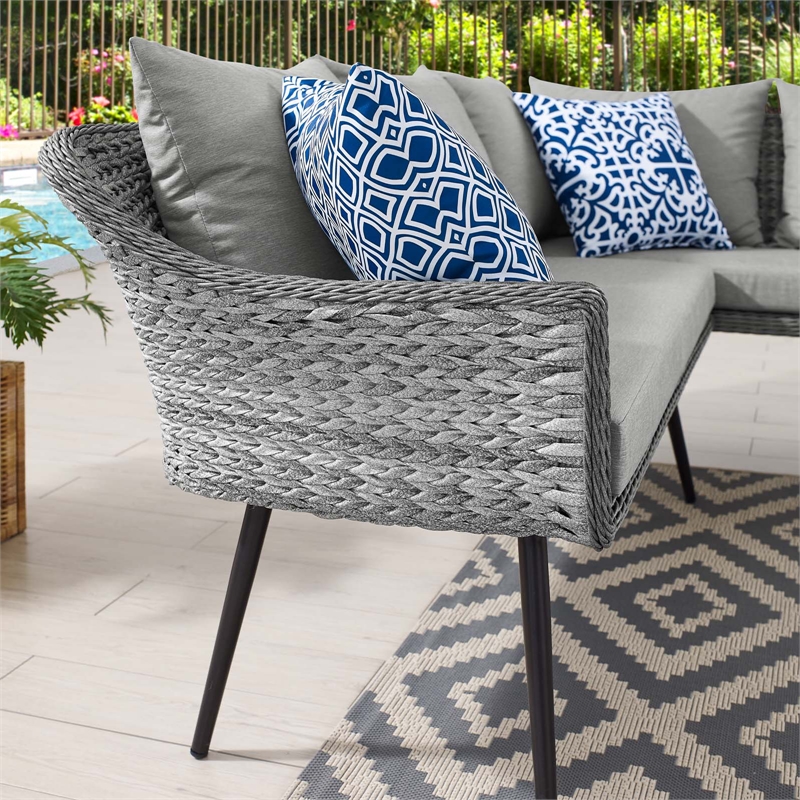 Modway Endeavor Fabric & Aluminum Patio Sectional Sofa in Gray