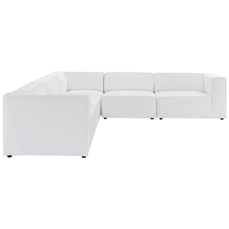 Modway Mingle 5-Piece Modern Faux Leather Sectional Sofa in White