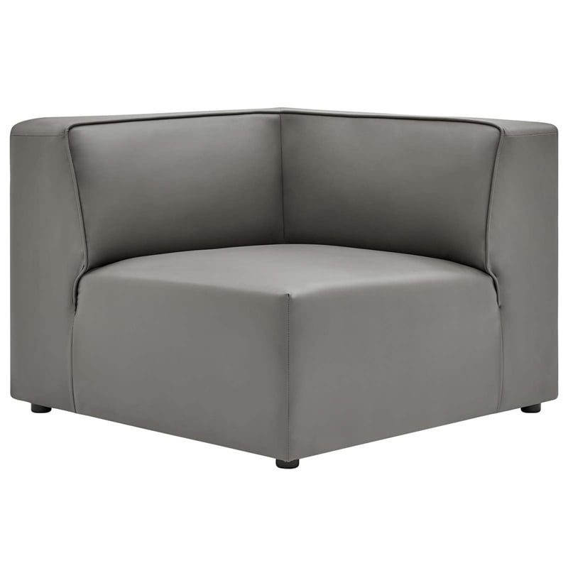 Modway Mingle 7-Piece Modern Faux Leather Sectional Sofa in Gray