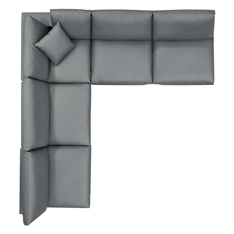 Modway Commix 5-Piece Modern Faux Leather Sectional Sofa in Gray