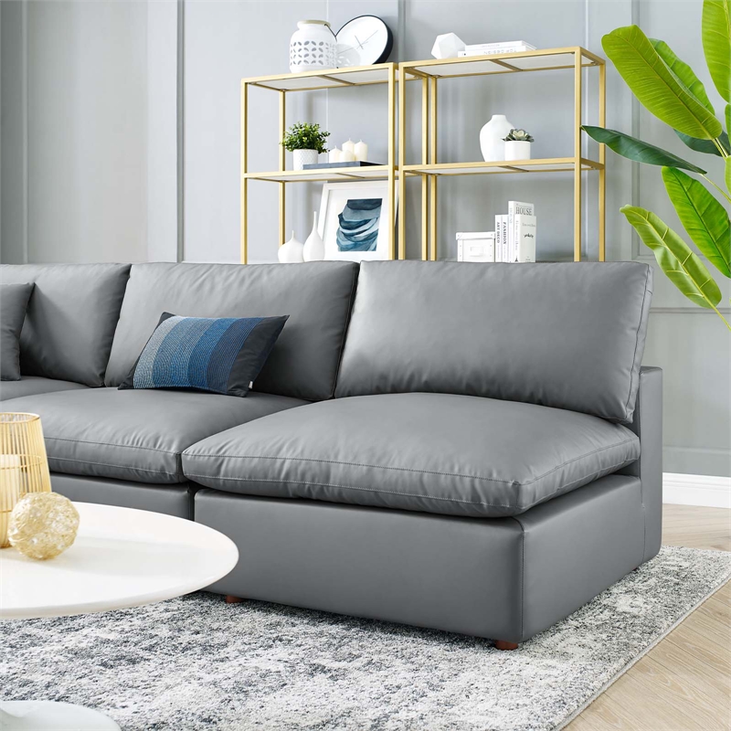 Modway Commix 5-Piece Modern Faux Leather Sectional Sofa in Gray