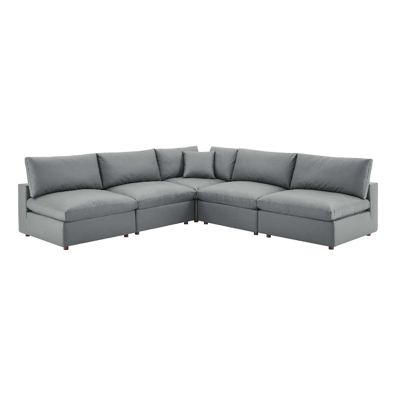 Modway Commix 5-Piece Modern Faux Leather Sectional Sofa in Gray