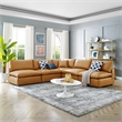 Modway Commix 5-Piece Modern Faux Leather Sectional Sofa in Tan