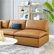 Modway Commix 5-Piece Modern Faux Leather Sectional Sofa in Tan