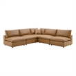 Modway Commix 5-Piece Modern Faux Leather Sectional Sofa in Tan