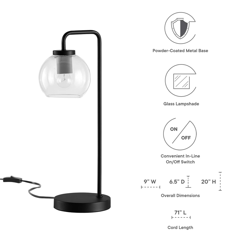 Modway Silo 1-Light Modern Glass/Metal Table Lamp in Black/Clear