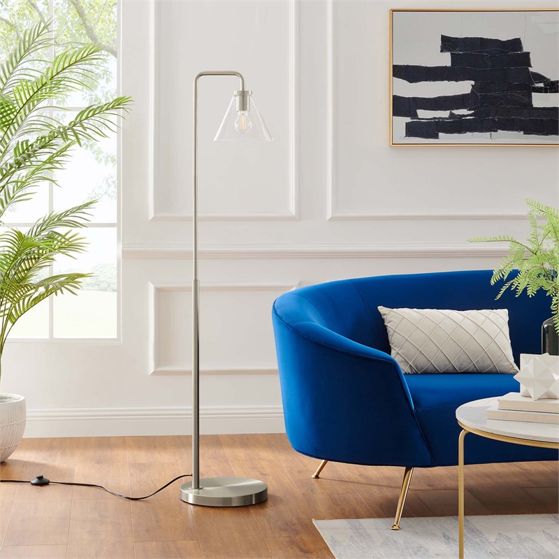 Modway Element 1-Light Modern Glass/Metal Floor Lamp in Satin Nickel