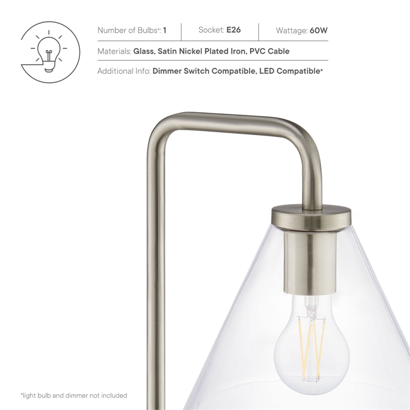Modway Element 1-Light Modern Glass/Metal Floor Lamp in Satin Nickel