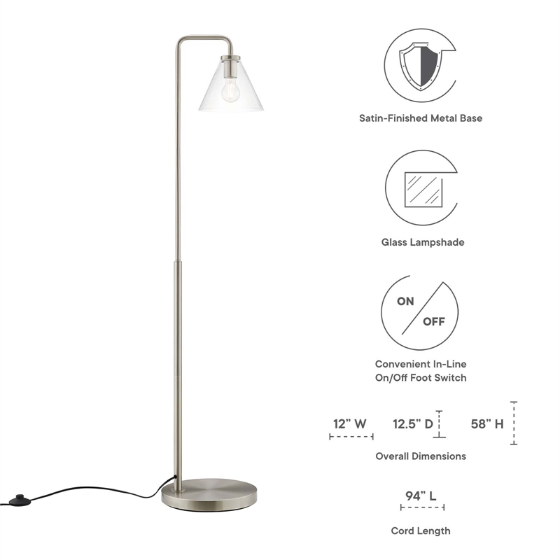 Modway Element 1-Light Modern Glass/Metal Floor Lamp in Satin Nickel
