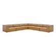 Modway Mingle 7-Piece Modern Faux Leather Sectional Sofa in Tan