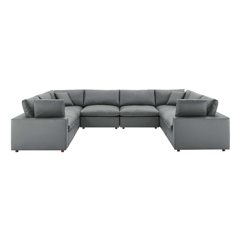 Modway Commix 8-Piece Modern Faux Leather Sectional Sofa in Gray