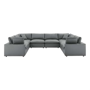 Modway Commix 8-Piece Modern Faux Leather Sectional Sofa in Gray