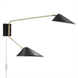 Modway Journey 2-Light Modern Metal Swing Arm Wall Sconce in Black