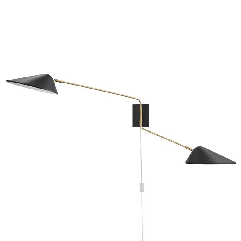 Modway Journey 2-Light Modern Metal Swing Arm Wall Sconce in Black
