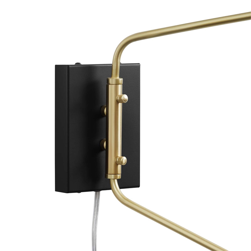 Modway Journey 2-Light Modern Metal Swing Arm Wall Sconce in Black