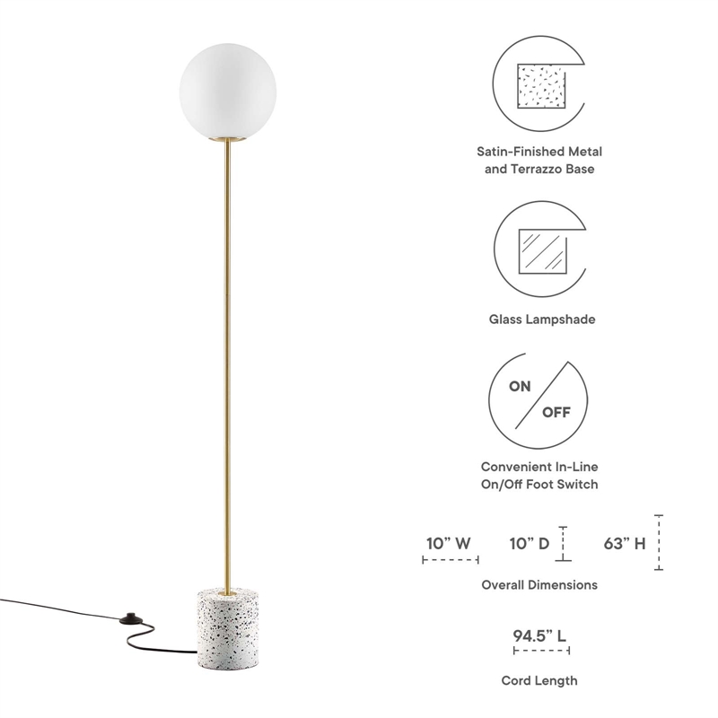 Modway Logic 1-Light Modern Glass/Terrazzo Floor Lamp in White/Brass