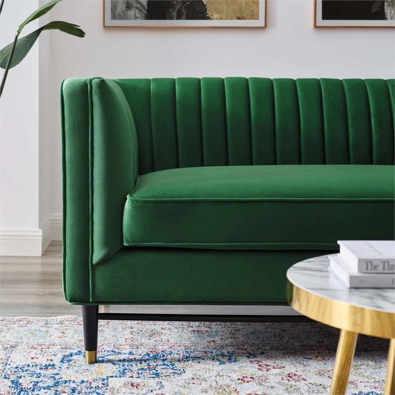 Modway Devote Channel Tufted Performance Velvet Loveseat in Emerald Green