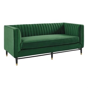 Modway Devote Channel Tufted Performance Velvet Loveseat in Emerald Green