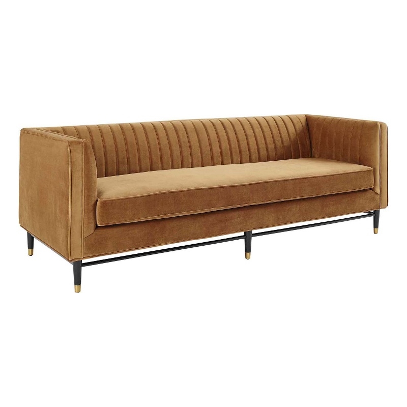 Modway Devote Channel Tufted Performance Velvet Sofa in Cognac Brown