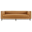 Modway Devote Modern Channel Tufted Faux Leather Sofa in Tan