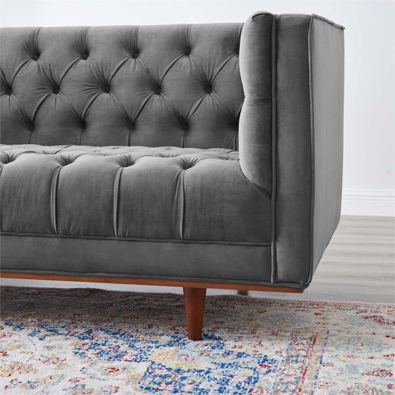 Modway Elation Modern Tufted Performance Velvet Sofa in Gray