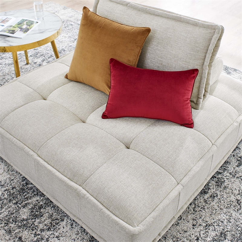 Modway Saunter Modern Tufted Fabric and Wood Armless Chair in Beige