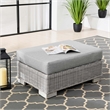 Modway Conway Wicker Rattan and Fabric Patio Ottoman in Light Gray