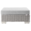 Modway Conway Wicker Rattan and Fabric Patio Ottoman in Light Gray