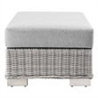 Modway Conway Wicker Rattan and Fabric Patio Ottoman in Light Gray