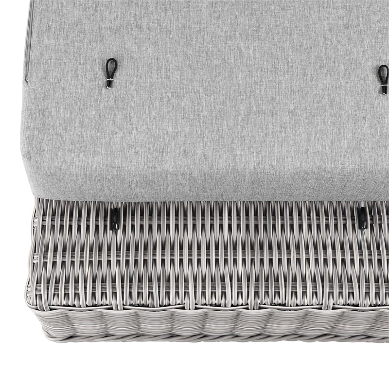 Modway Conway Wicker Rattan and Fabric Patio Ottoman in Light Gray