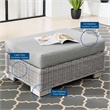 Modway Conway Wicker Rattan and Fabric Patio Ottoman in Light Gray
