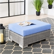Modway Conway Wicker Rattan and Fabric Patio Ottoman in Light Gray/Light Blue