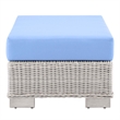 Modway Conway Wicker Rattan and Fabric Patio Ottoman in Light Gray/Light Blue