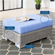 Modway Conway Wicker Rattan and Fabric Patio Ottoman in Light Gray/Light Blue