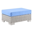 Modway Conway Wicker Rattan and Fabric Patio Ottoman in Light Gray/Light Blue