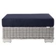 Modway Conway Wicker Rattan and Fabric Patio Ottoman in Light Gray/Navy