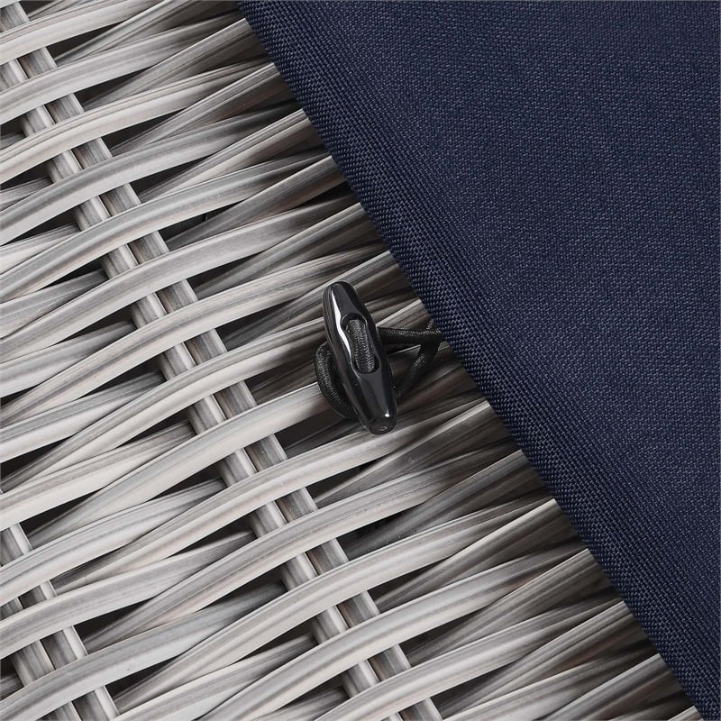 Modway Conway Wicker Rattan and Fabric Patio Ottoman in Light Gray/Navy