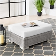 Modway Conway Wicker Rattan and Fabric Patio Ottoman in Light Gray/White