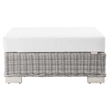 Modway Conway Wicker Rattan and Fabric Patio Ottoman in Light Gray/White