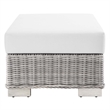 Modway Conway Wicker Rattan and Fabric Patio Ottoman in Light Gray/White