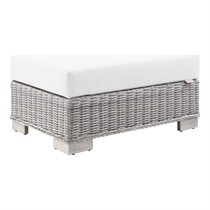 Modway Conway Wicker Rattan and Fabric Patio Ottoman in Light Gray/White