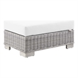 Modway Conway Wicker Rattan and Fabric Patio Ottoman in Light Gray/White