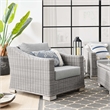 Modway Conway Wicker Rattan and Fabric Patio Armchair in Light Gray